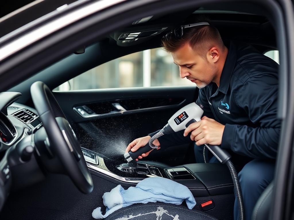 Professional detailer performing a meticulous interior cleaning service